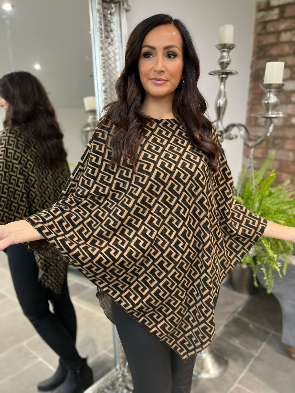 Greek Key Round Neck Poncho