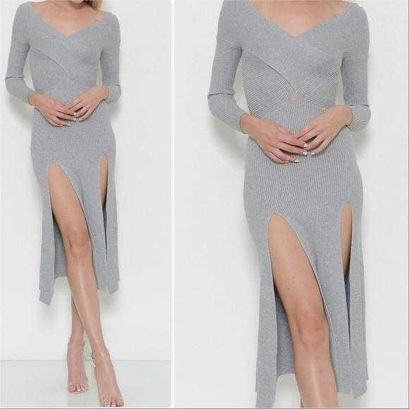 Heather Ribbed Knit Slit Dress