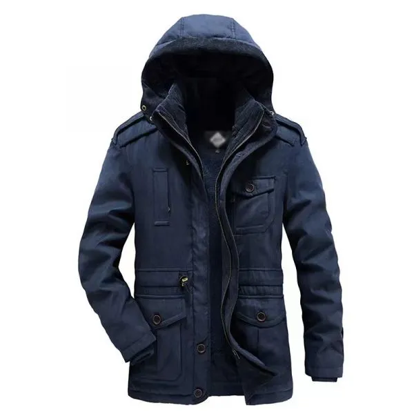 Hooded parka with removable sherpa lining for men