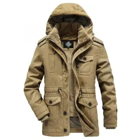 Hooded parka with removable sherpa lining for men