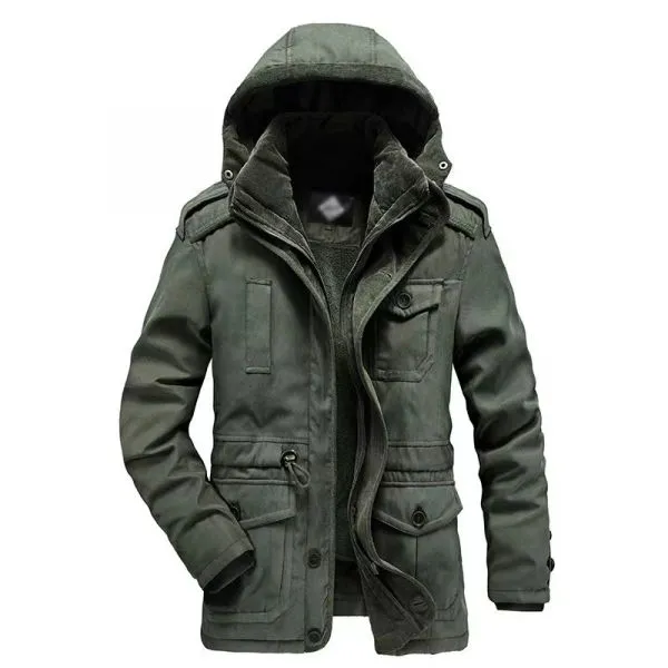 Hooded parka with removable sherpa lining for men