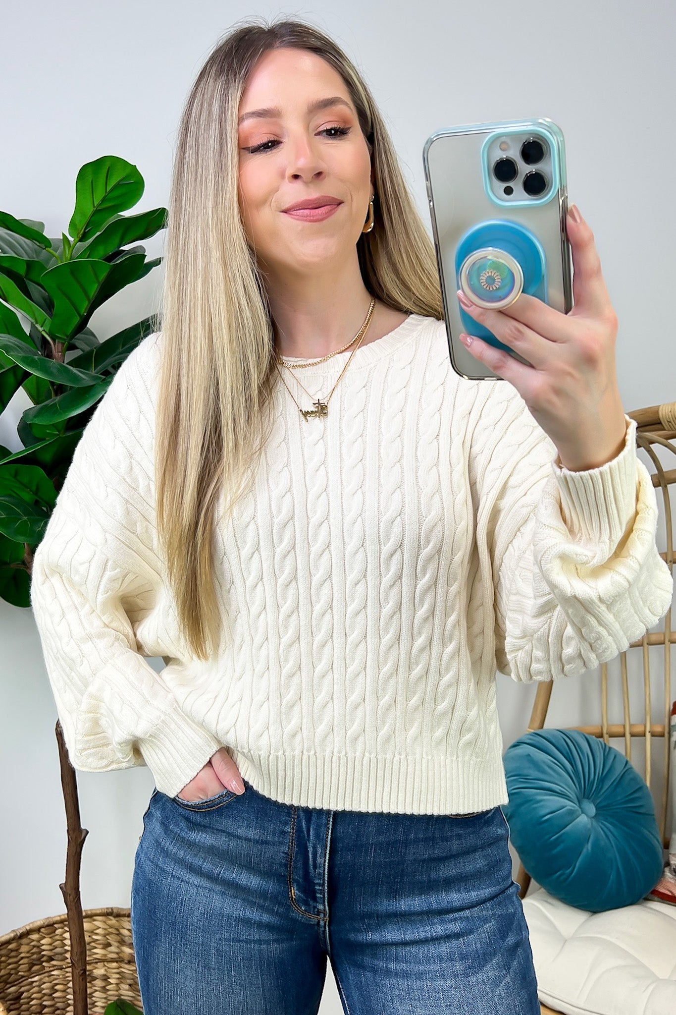 Jesslynn Cable Knit Pullover Crewneck Sweater - FINAL SALE