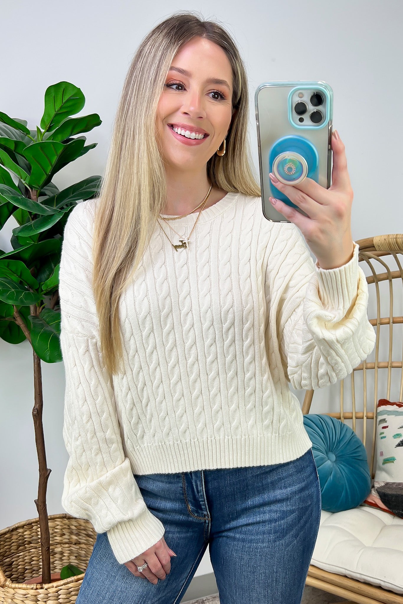 Jesslynn Cable Knit Pullover Crewneck Sweater - FINAL SALE