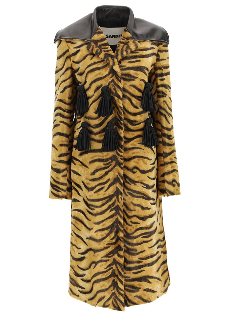 Jil Sander Tiger Print Tassel Detailed Coat