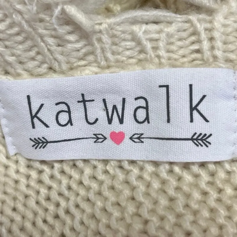 Katwalk Cream White Star Print Distressed Knit Oversize Pullover Sweater Top S/M