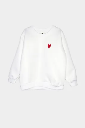 Kid’s One Wolf sweater, white with red logo