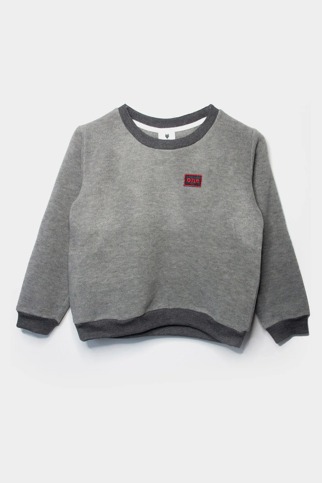 Kid’s sweater One Wolf, grey with small patch