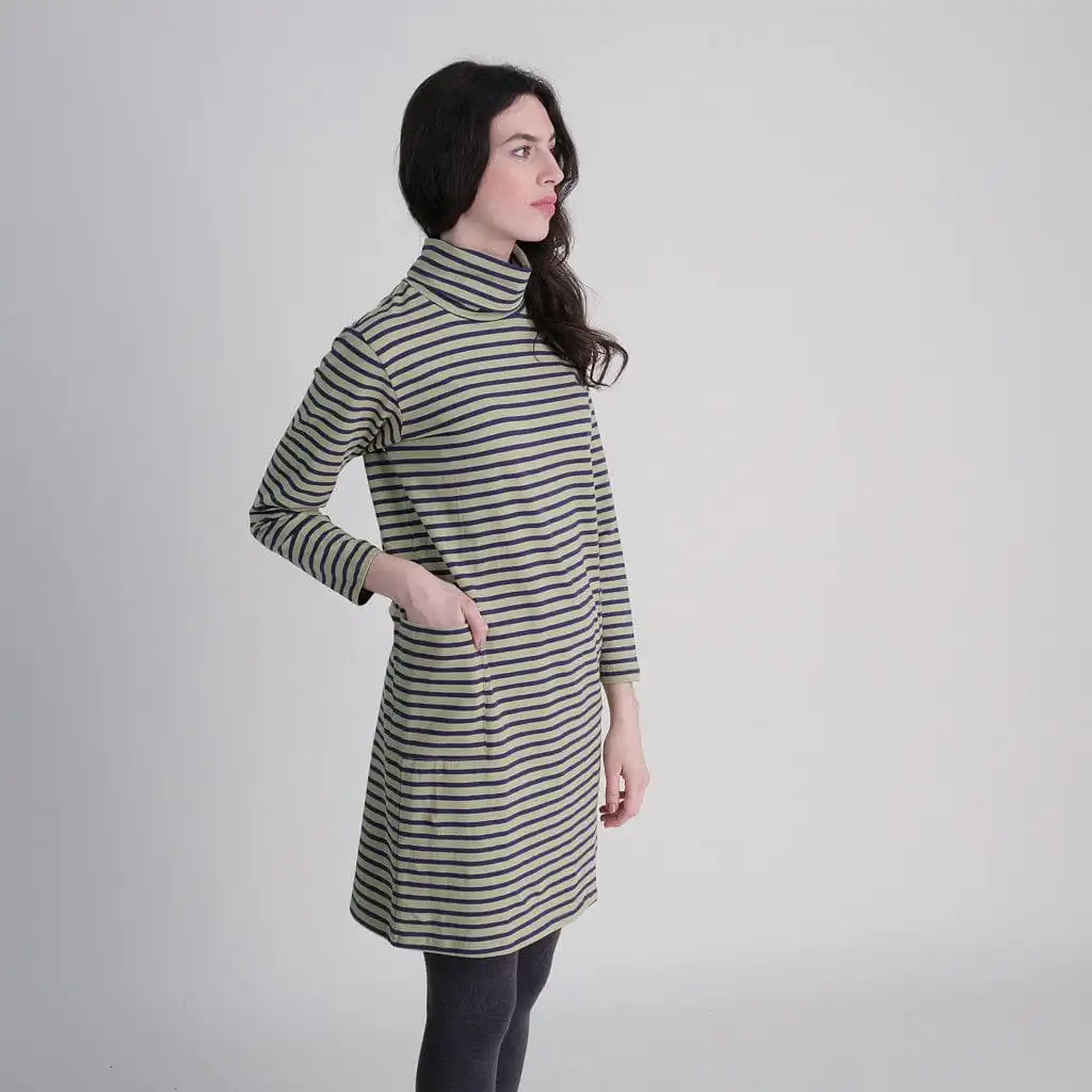 Lola Organic Cotton Turtle Neck Striped Tunic | Green