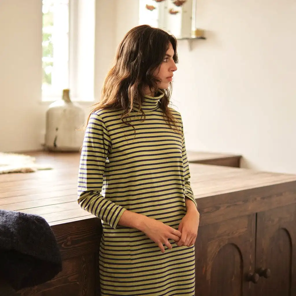 Lola Organic Cotton Turtle Neck Striped Tunic | Green