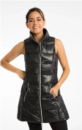 Long Nylon Down Vest, Black