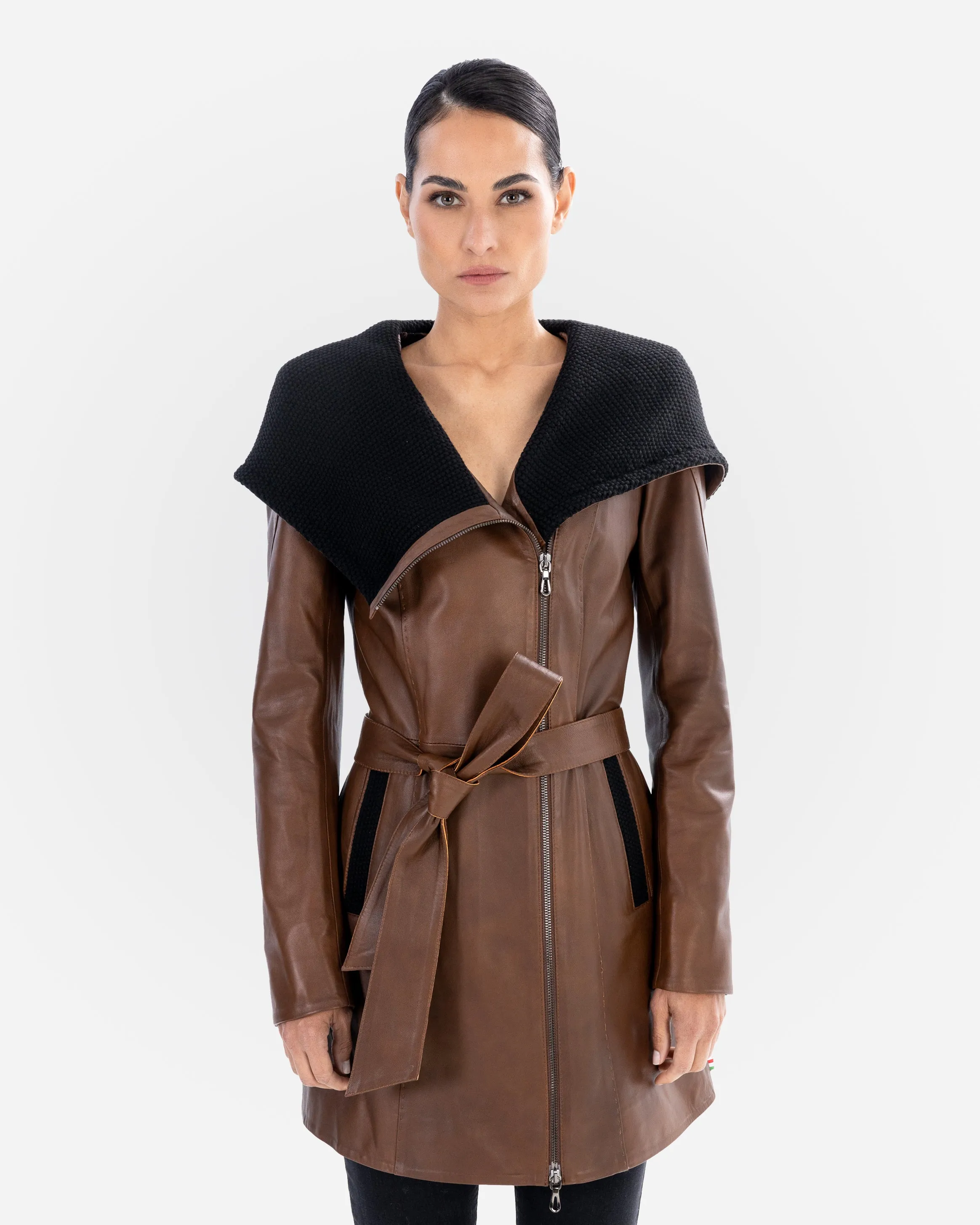 Lucie Leather Trench Coat - Black