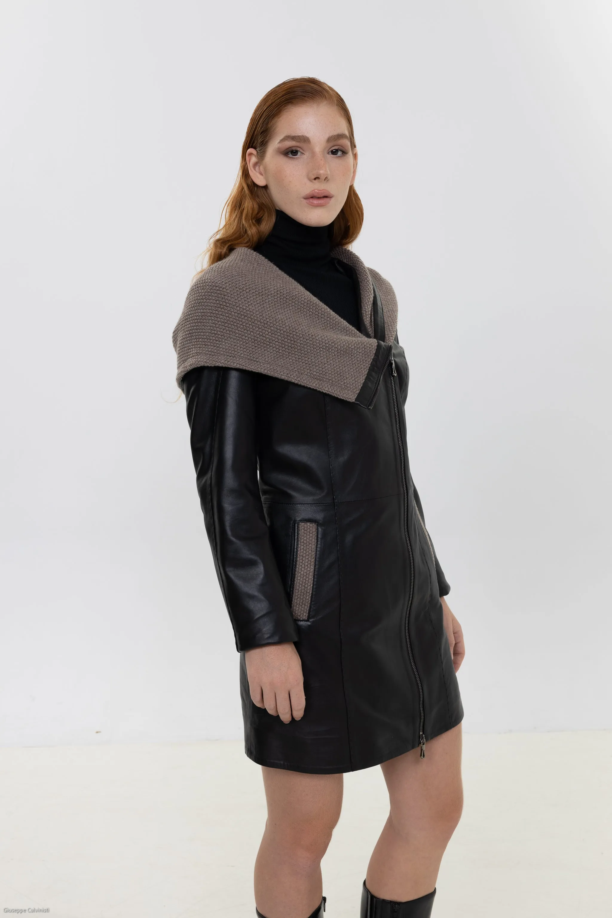 Lucie Leather Trench Coat - Black