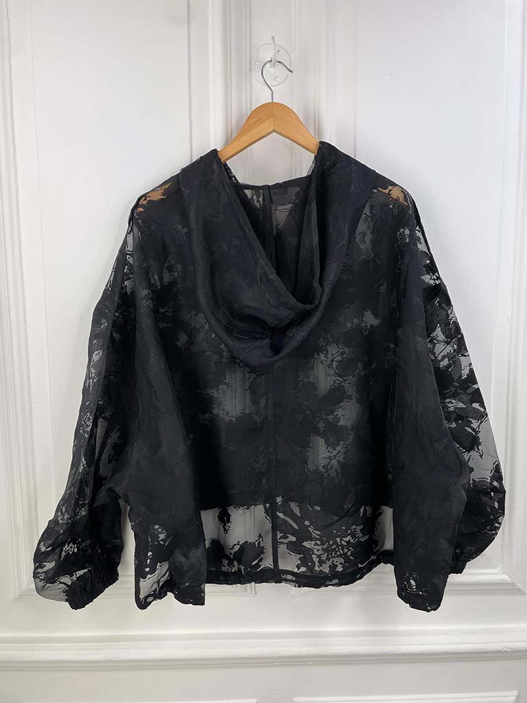 Malissa J Sheer Floral Print Bomber Jacket - Black