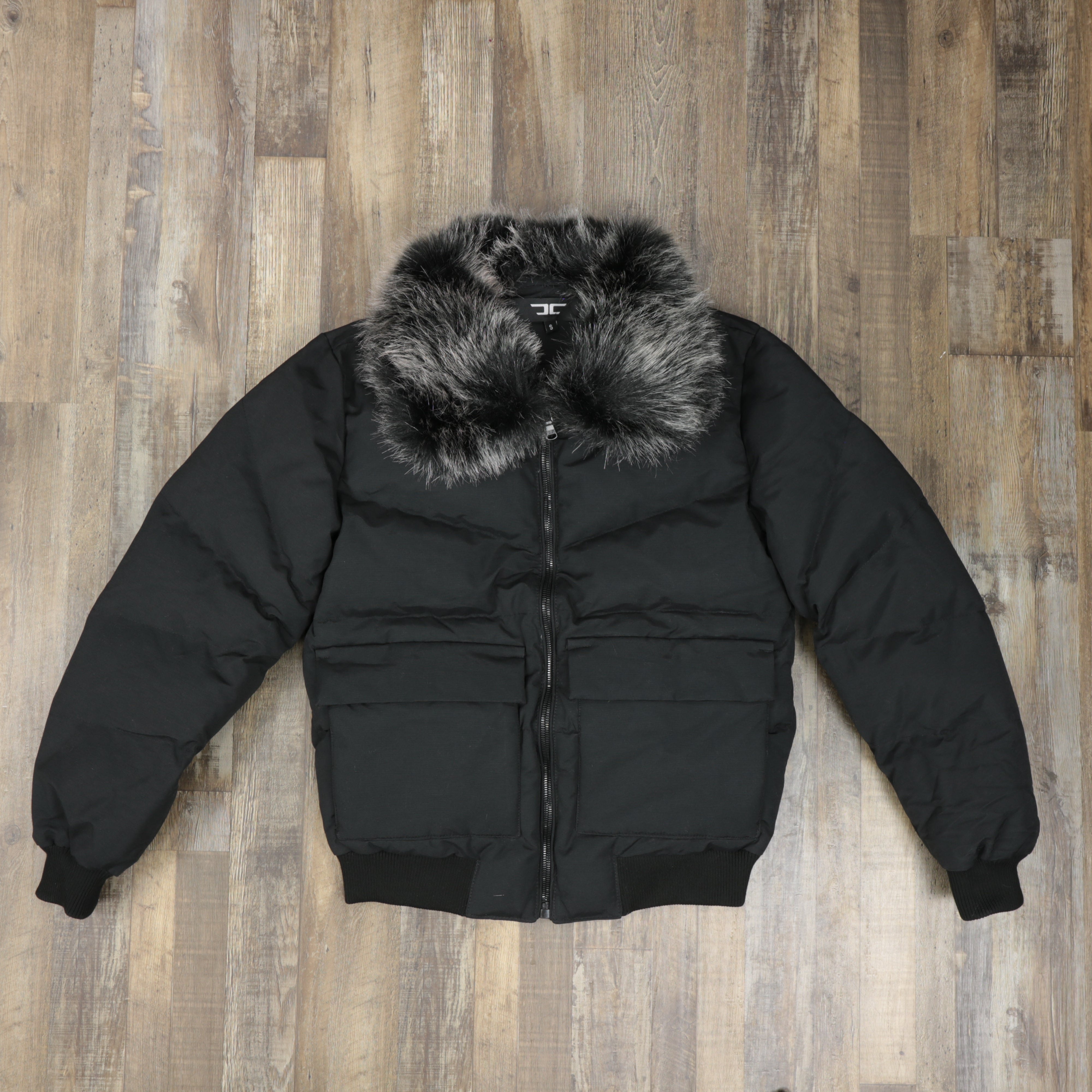 Men's Black Bubble Puffer Parka Jacket With Removable Faux Fur Hood (Vegan Fur)