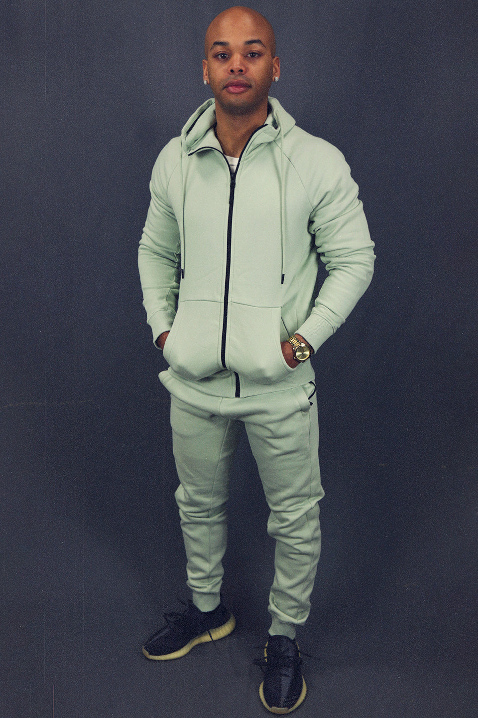 Men's Sage Fleece Zip Up Hoodie Sweatshirt Jogger Top To Match Sneakers