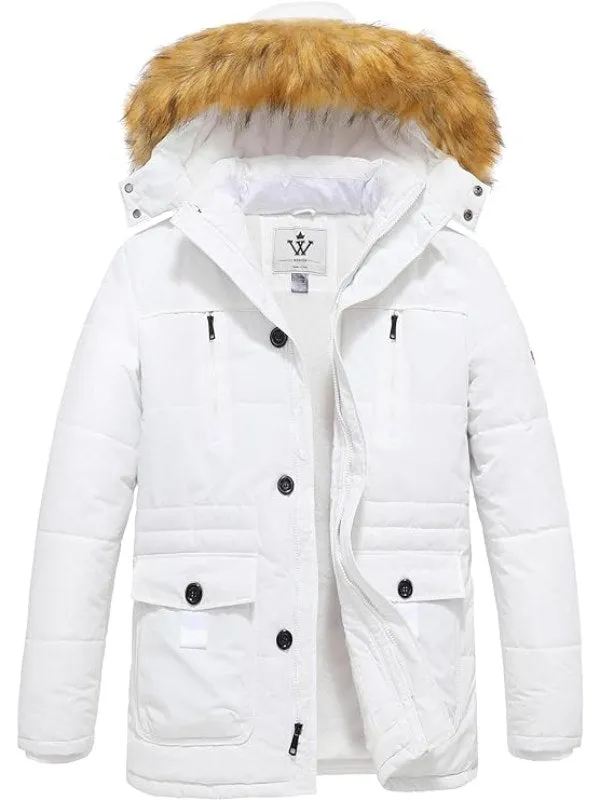 Men's Winter Coat Warm Parka Jacket with Faux Fur Removable Hood