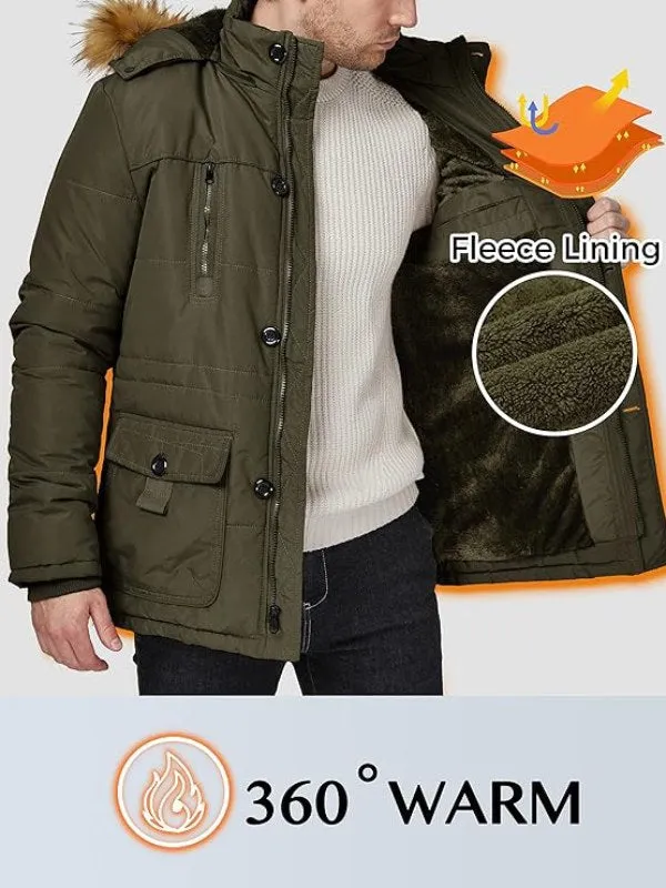 Men's Winter Coat Warm Parka Jacket with Faux Fur Removable Hood