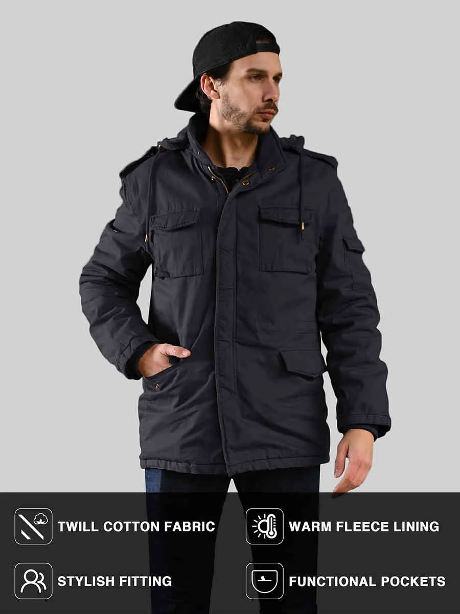 Men's Winter Military Thicken Parka Jacket Warm Coat with Removable Hood