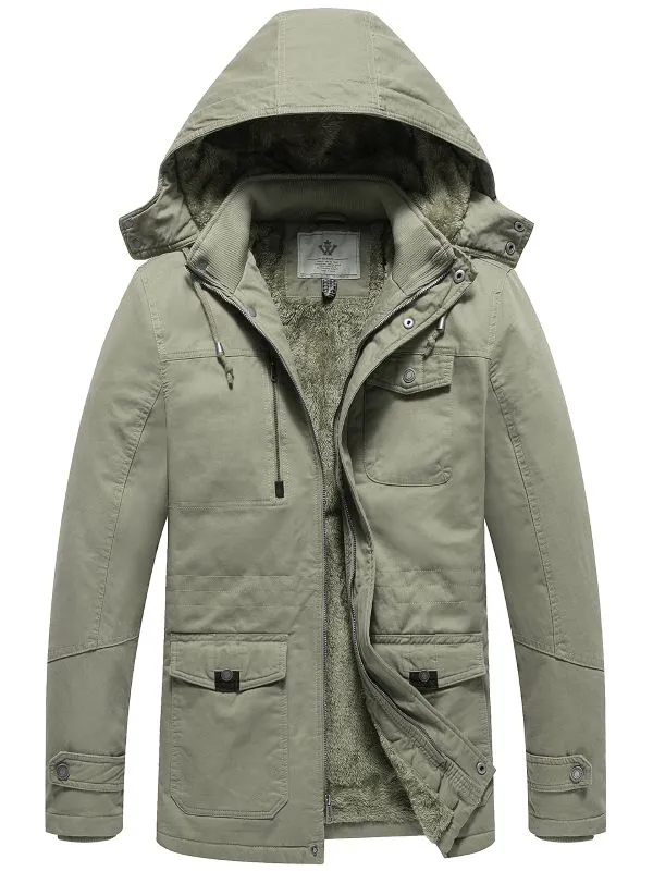 Men's Winter Thicken Cotton Parka Jacket Warm Coat with Removable Hood