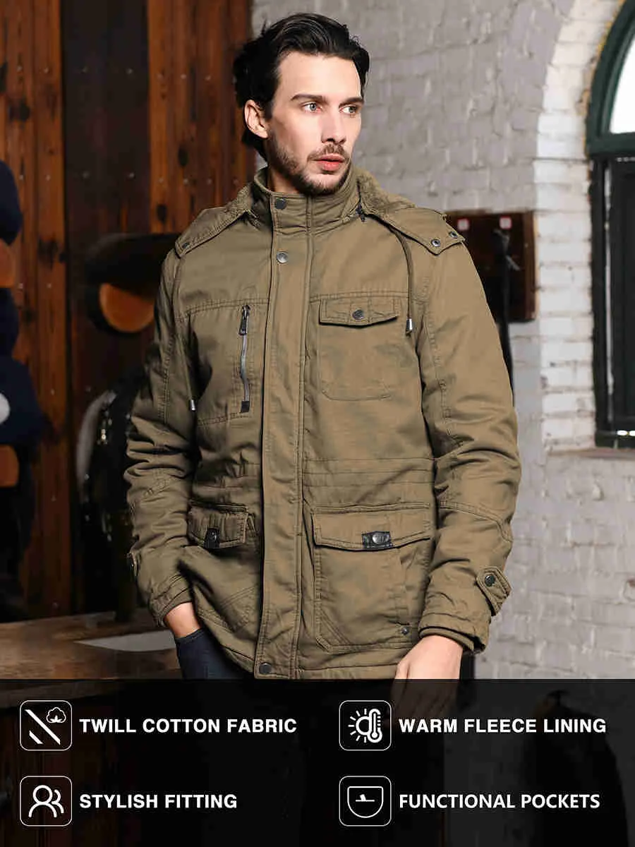 Men's Winter Thicken Cotton Parka Jacket Warm Coat with Removable Hood