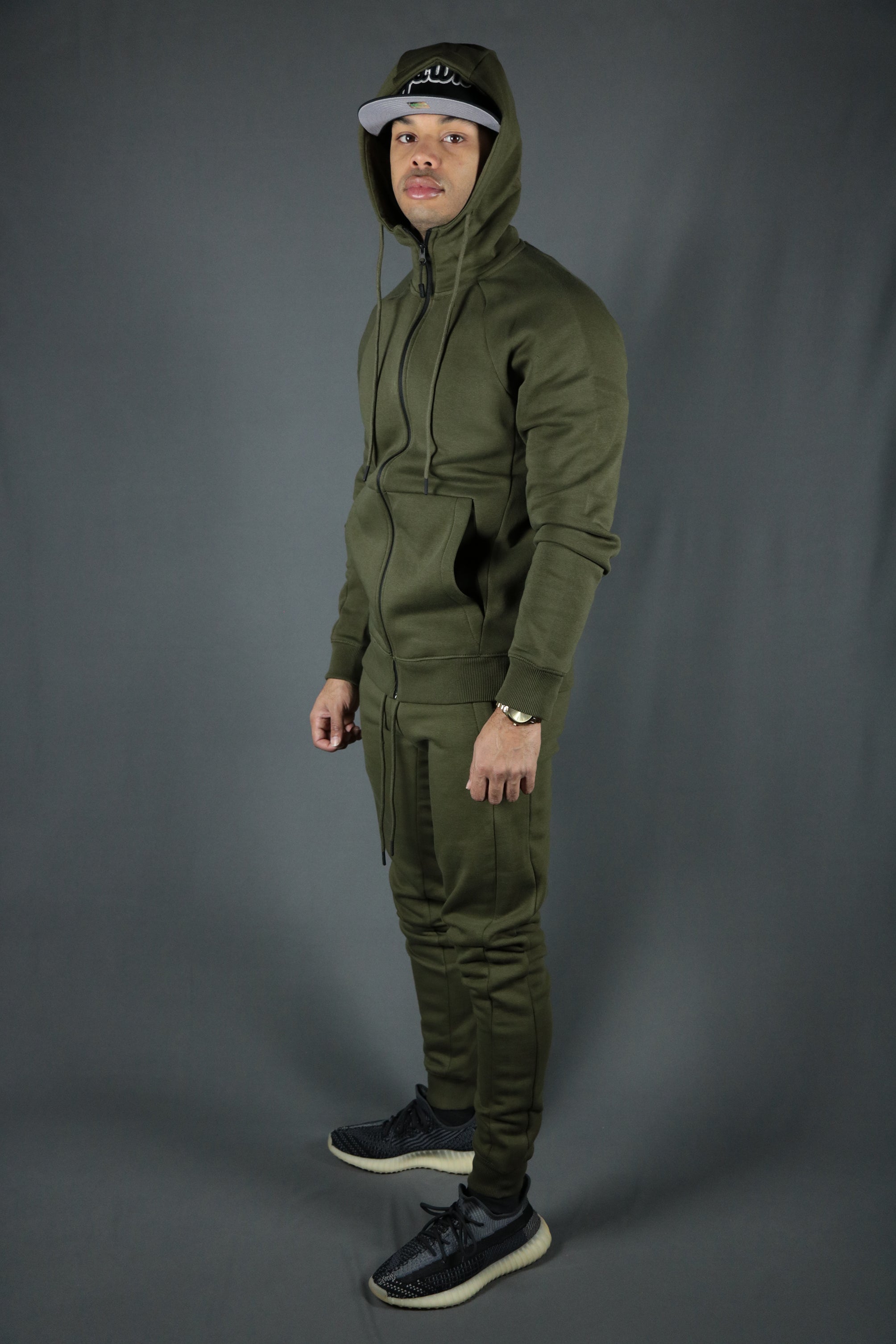 Military Green Tech Fleece Zip Up Hoodie | Olive Green Hoodie