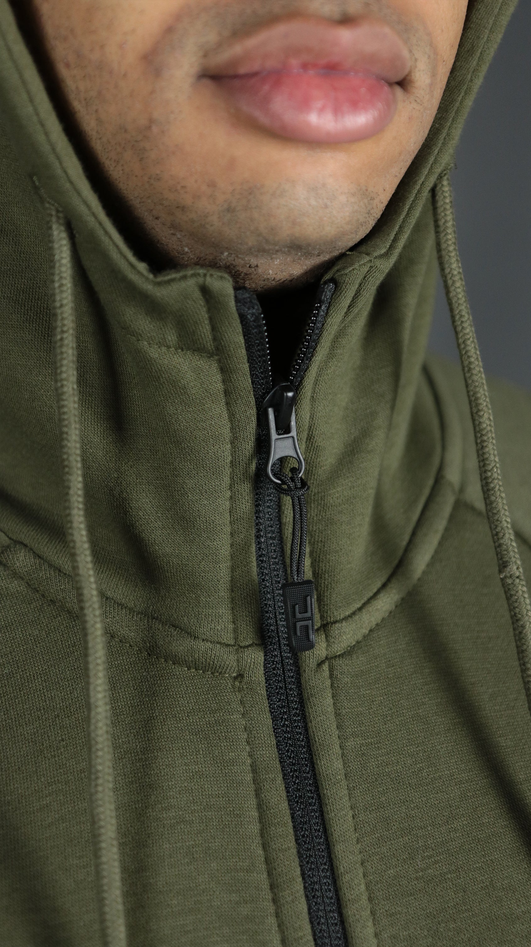 Military Green Tech Fleece Zip Up Hoodie | Olive Green Hoodie