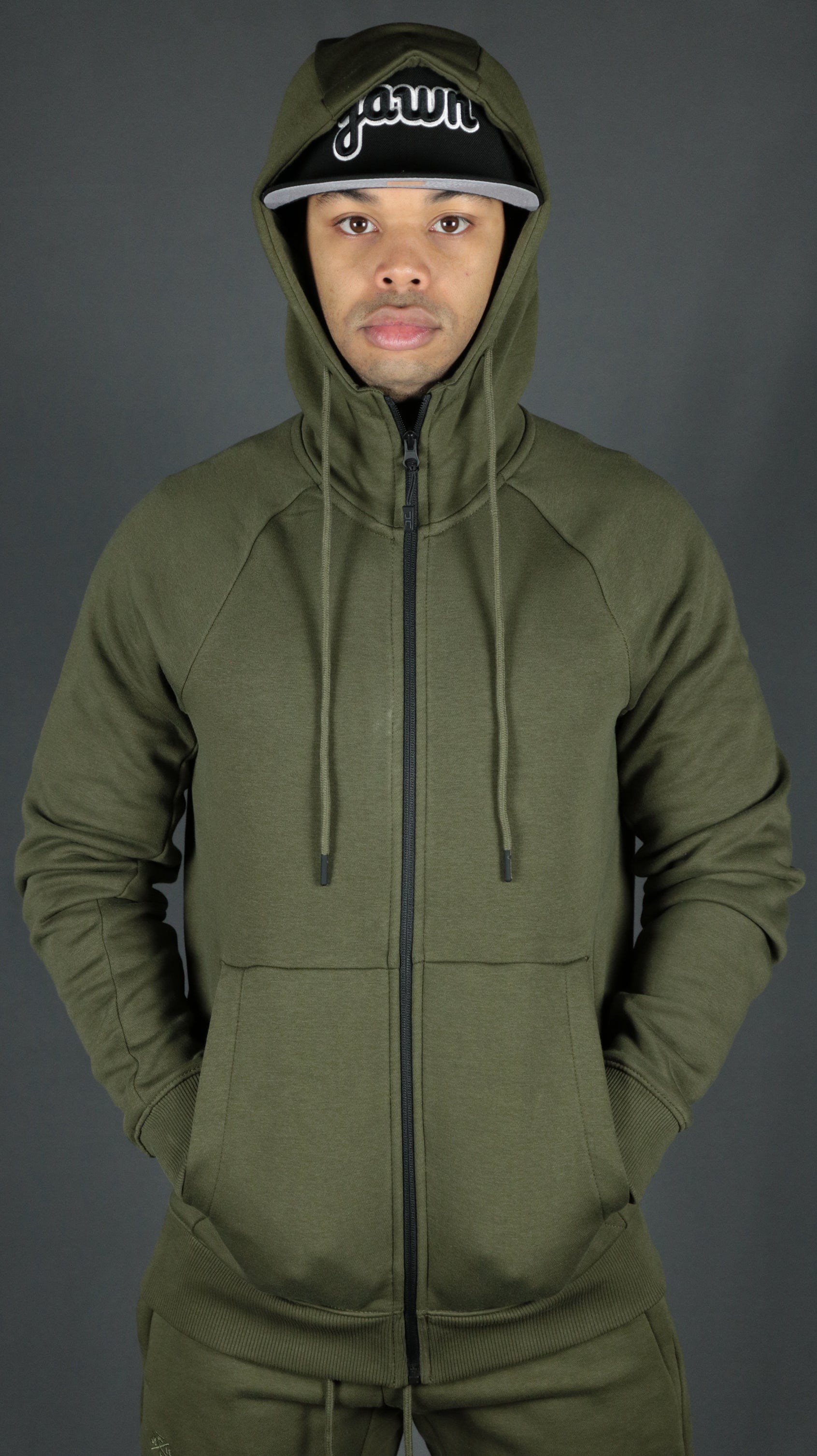 Military Green Tech Fleece Zip Up Hoodie | Olive Green Hoodie