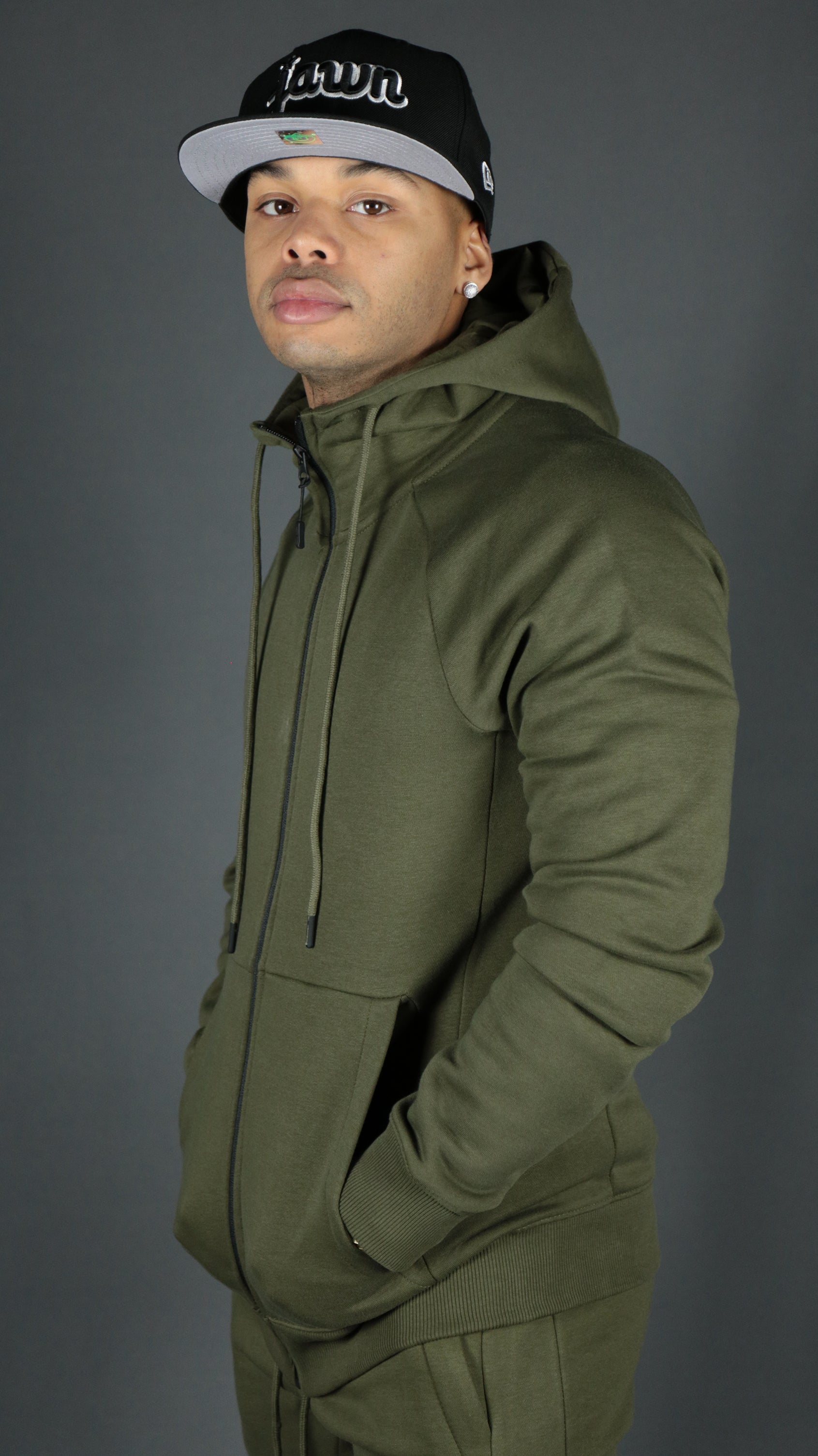 Military Green Tech Fleece Zip Up Hoodie | Olive Green Hoodie