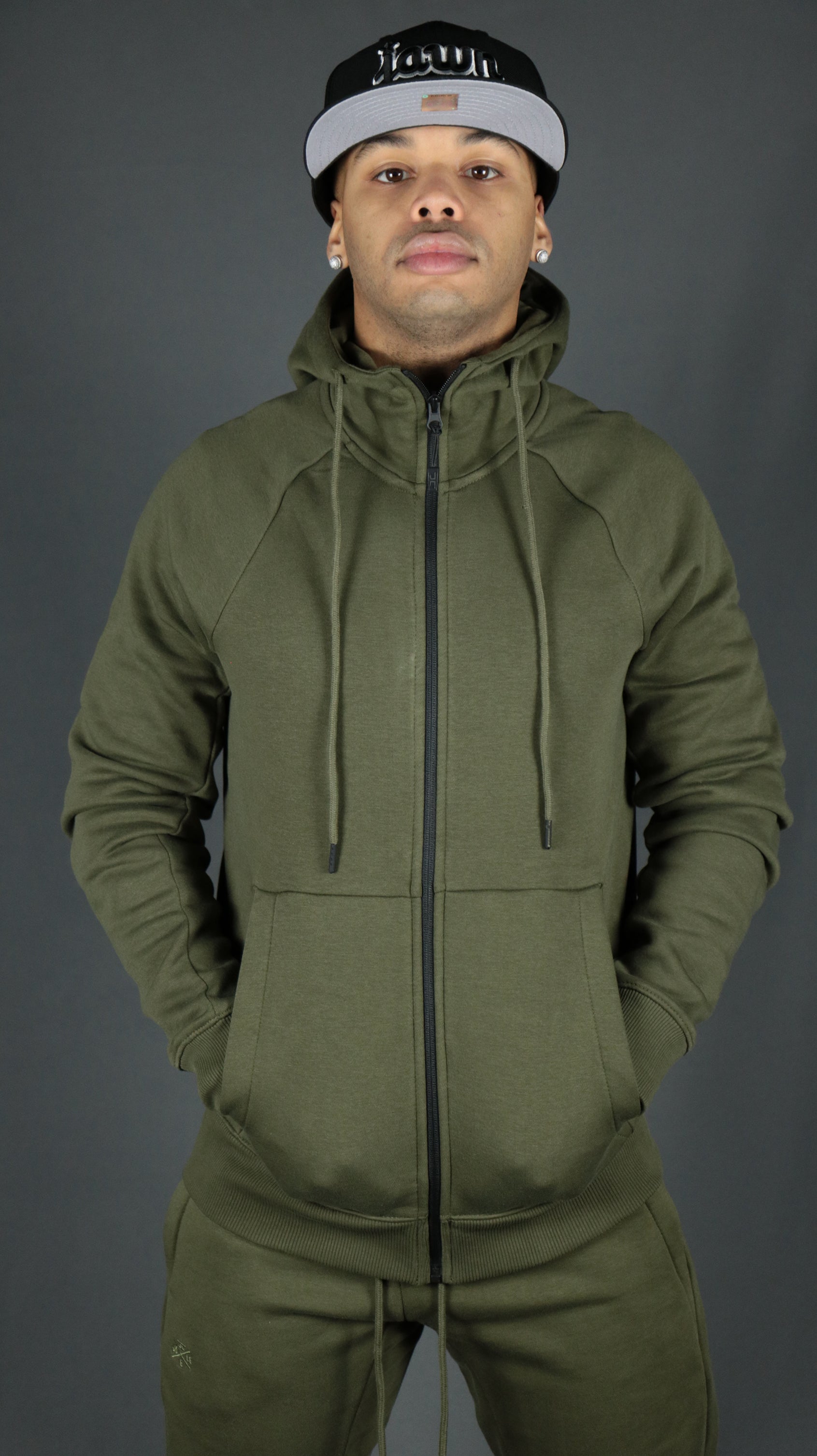 Military Green Tech Fleece Zip Up Hoodie | Olive Green Hoodie