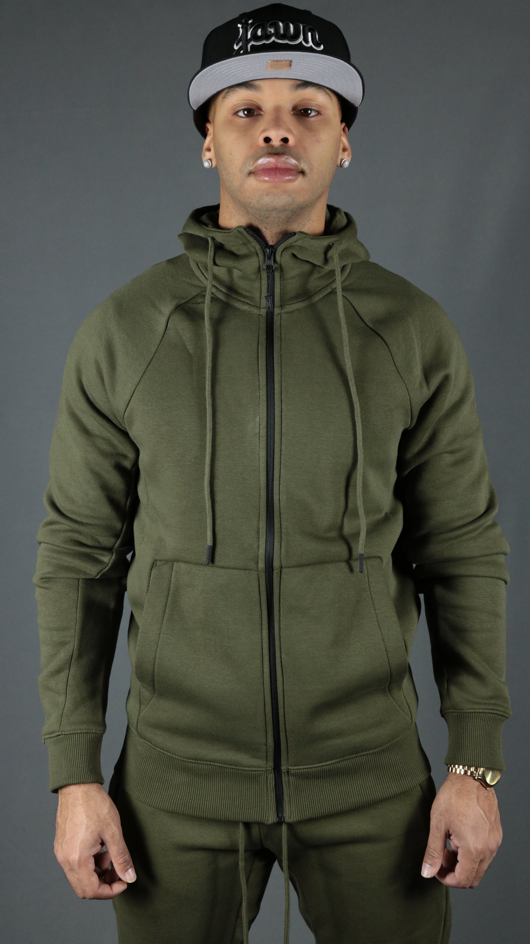 Military Green Tech Fleece Zip Up Hoodie | Olive Green Hoodie