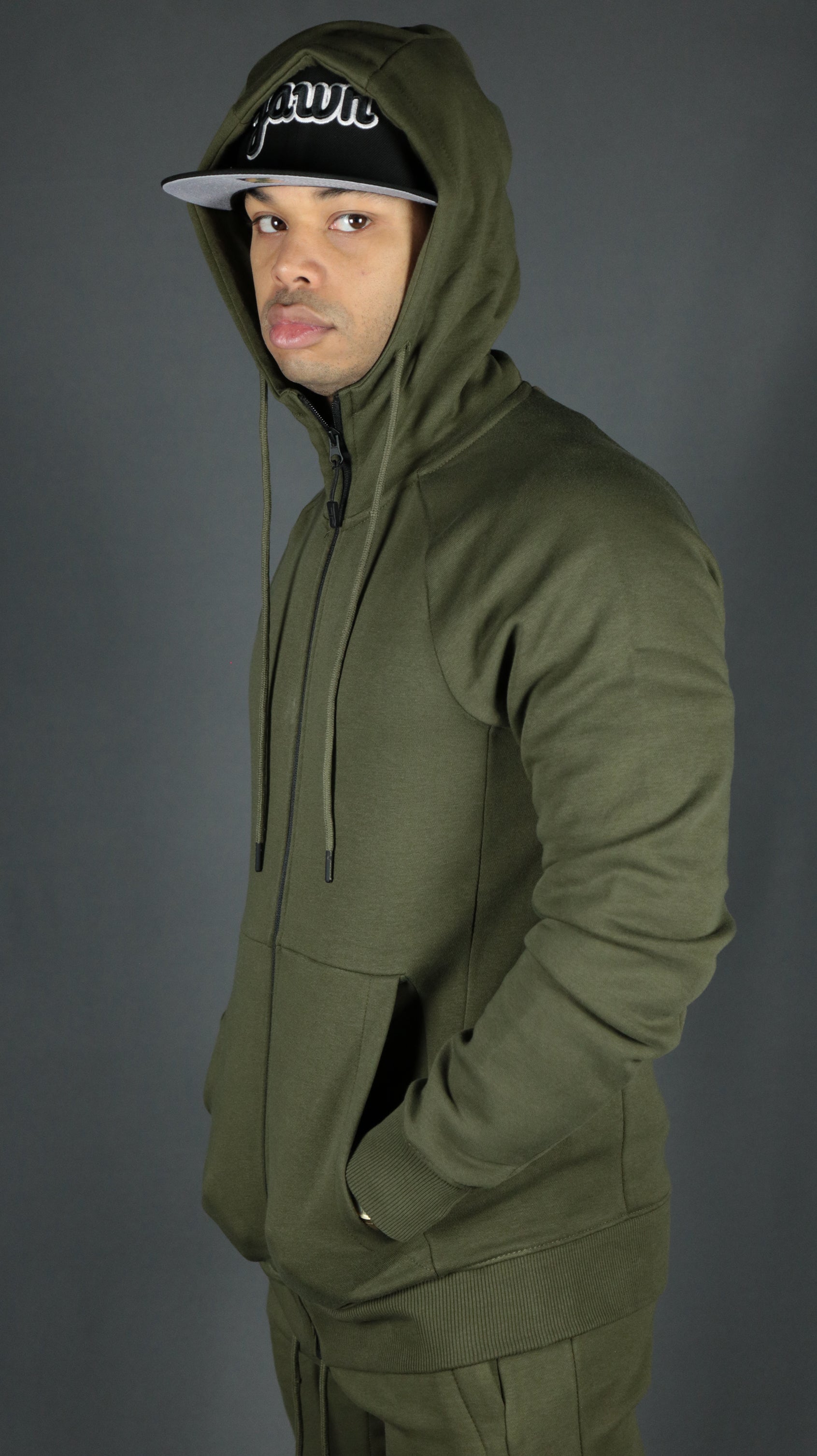 Military Green Tech Fleece Zip Up Hoodie | Olive Green Hoodie