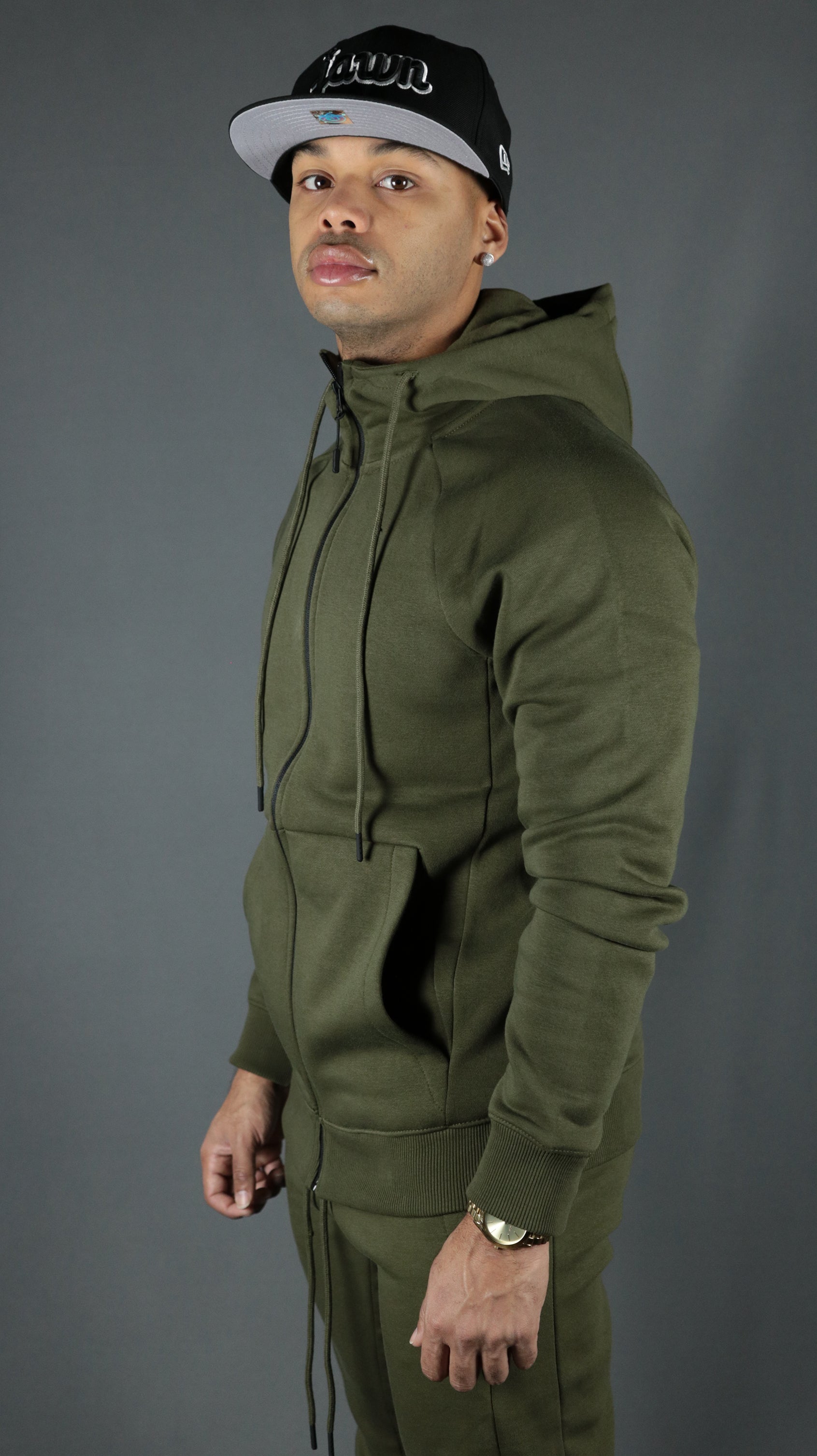 Military Green Tech Fleece Zip Up Hoodie | Olive Green Hoodie