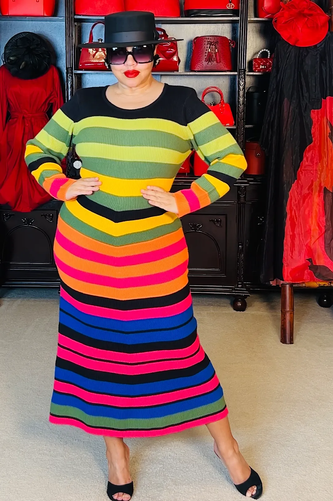 Multi Color Mid Length Knit Dress