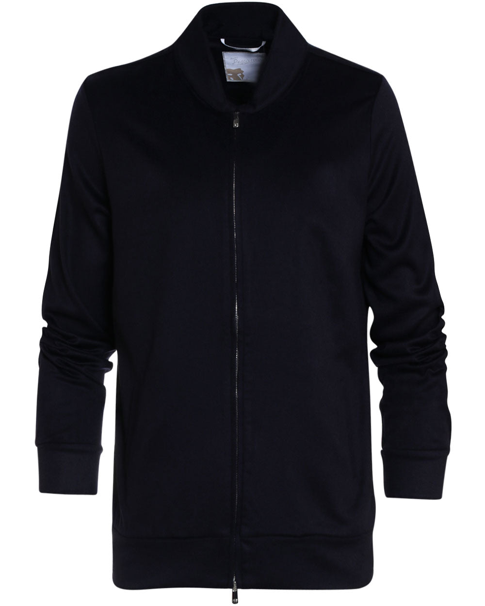 Navy Velour Cashmere Baseball Zip Front Jacket