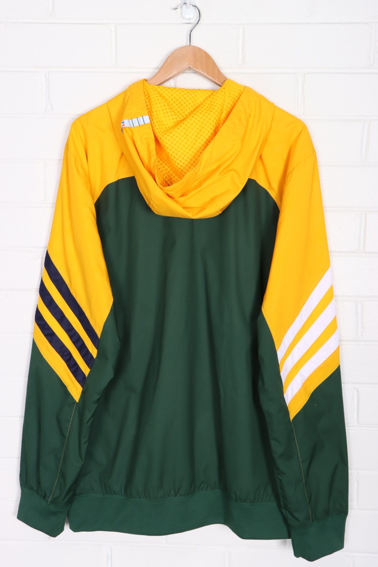 NBA Utah Jazz Green & Gold ADIDAS 3 Stripe Hooded Windbreaker (2XL)