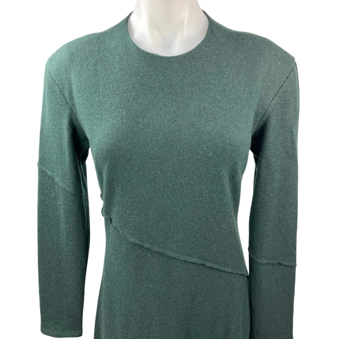 NEW Argent Blue Green Wool Round Neck Long Sleeve Midi A-Line Sweater Dress 4