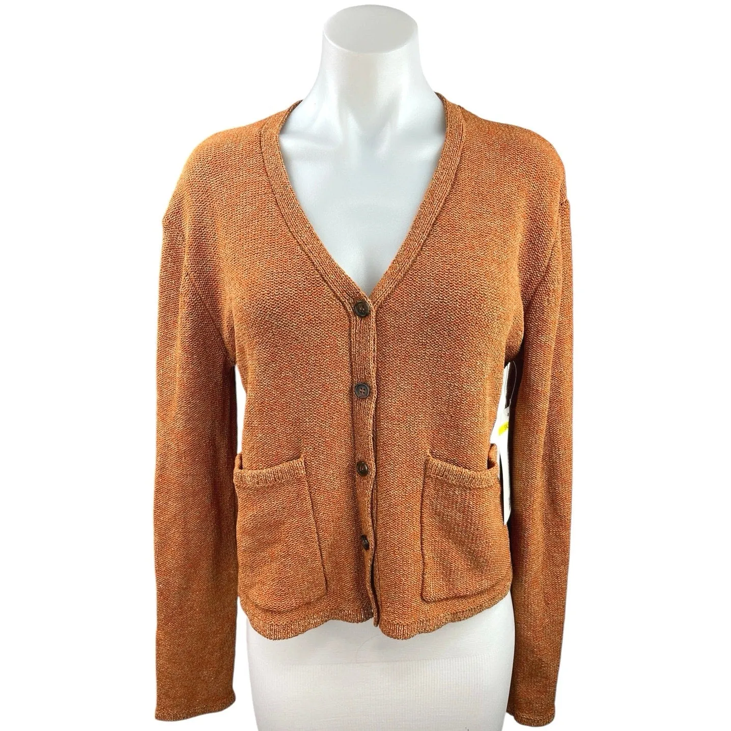 NEW Argent Orange Marled Pocket V Neck Cozy Button Up Cardigan Sweater Top Sz S