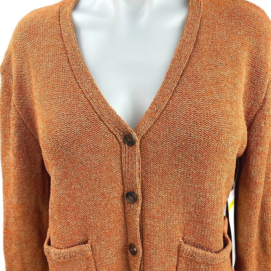 NEW Argent Orange Marled Pocket V Neck Cozy Button Up Cardigan Sweater Top Sz S