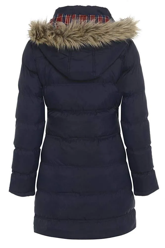 NEW PADDED Womens HOODED WINTER COAT Ladies Jacket Size 6 8 10 12 14 Parka Fur