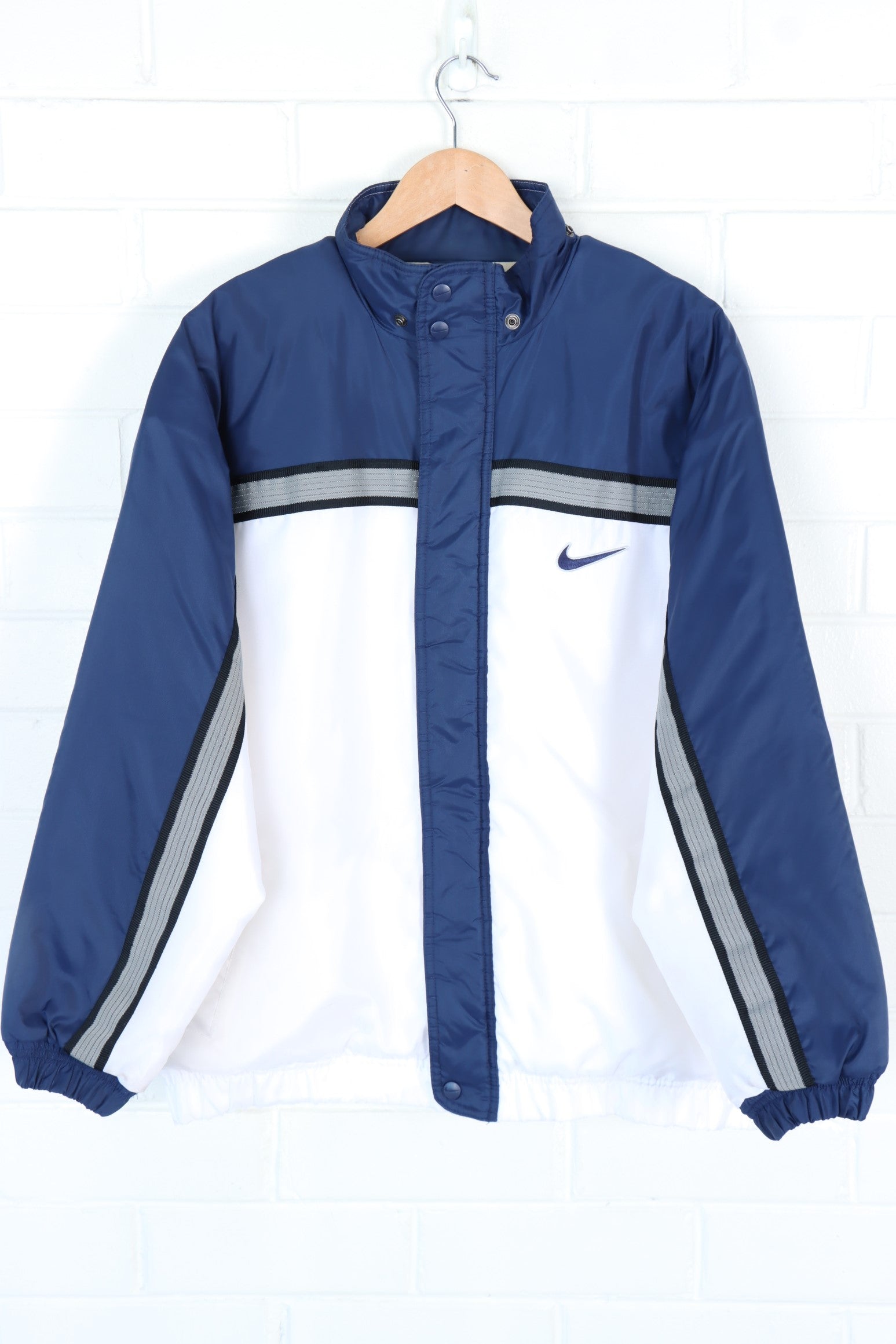 NIKE Navy & White Embroidered Zip Button Jacket (XL-XXL)