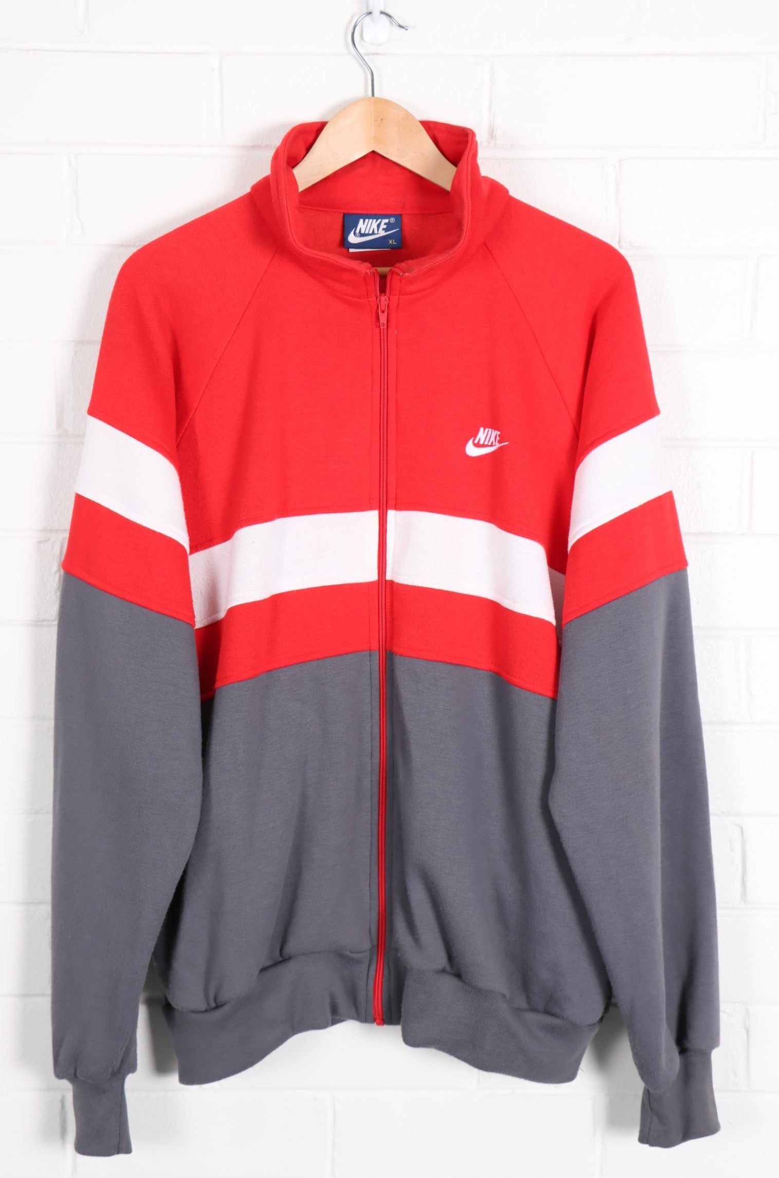 NIKE Red White Grey Colour Block Full Zip Track Jacket (XL)