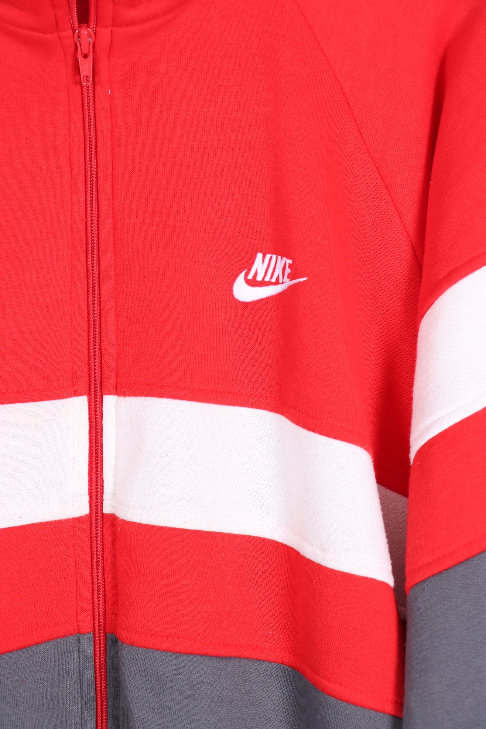 NIKE Red White Grey Colour Block Full Zip Track Jacket (XL)