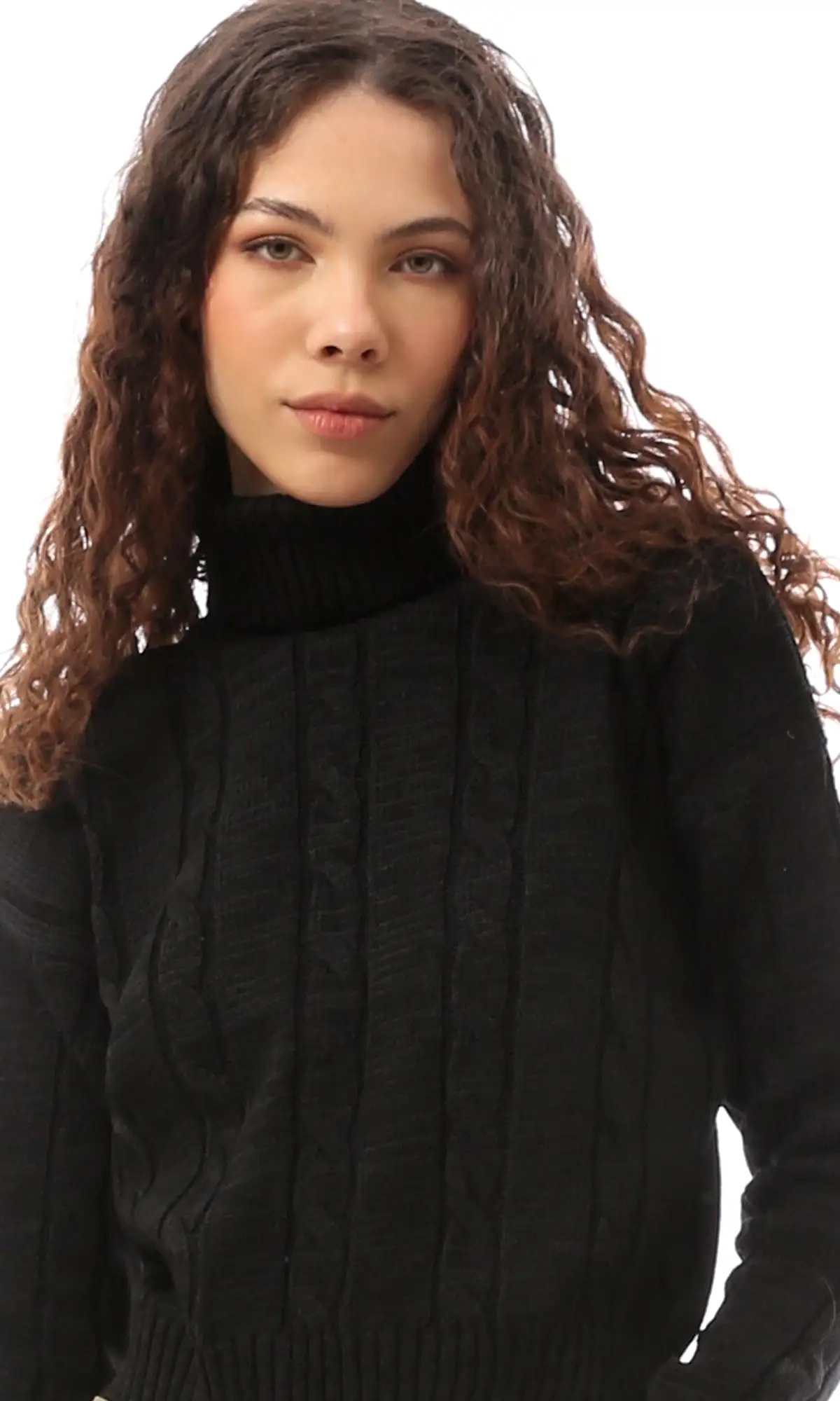 O169342 Turtle Neck Slip On Black Winter Pullover