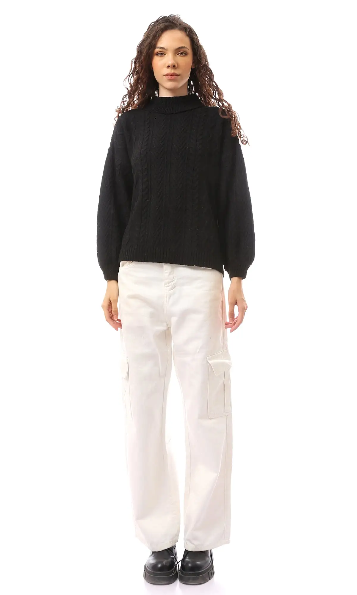 O169842 Acrylic Slip On Black Turtle Neck Pullover