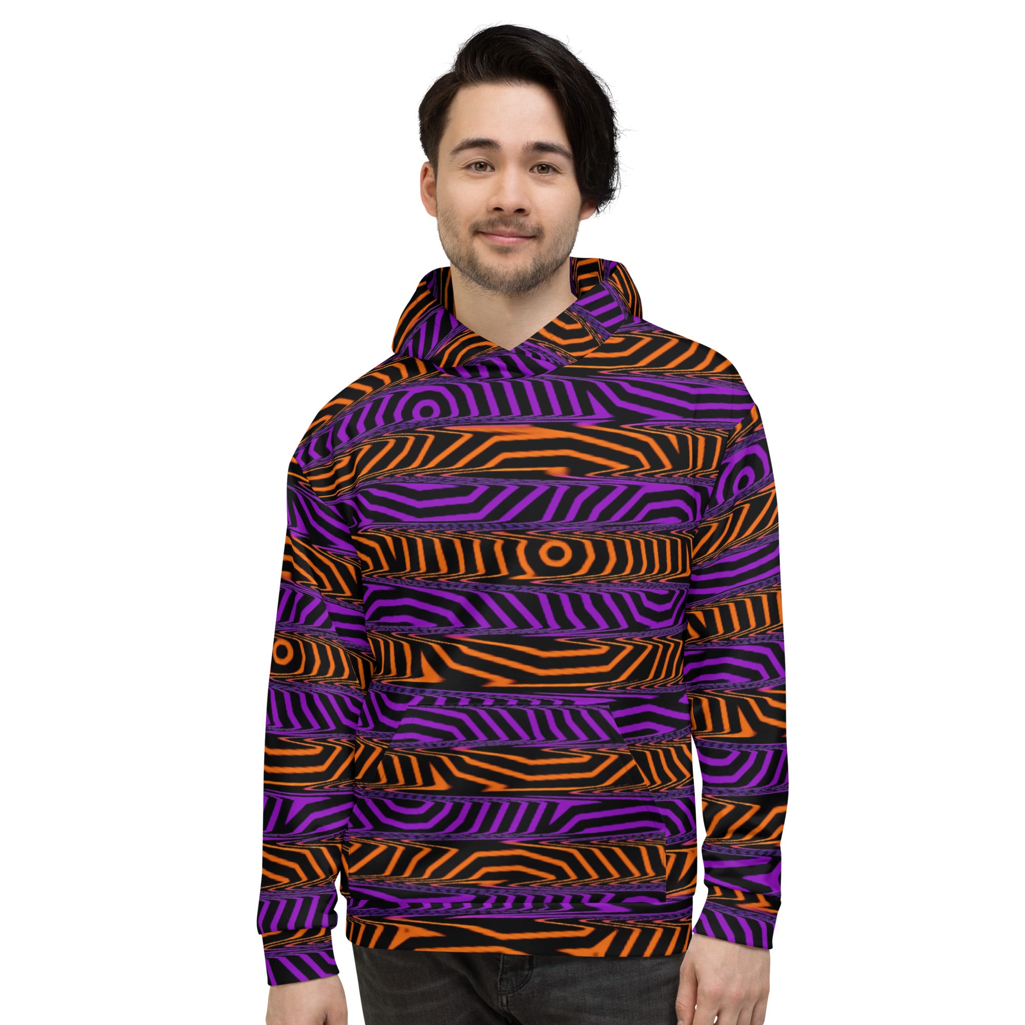 Orange and Purple Spooky Stripes Pullover Hoodie