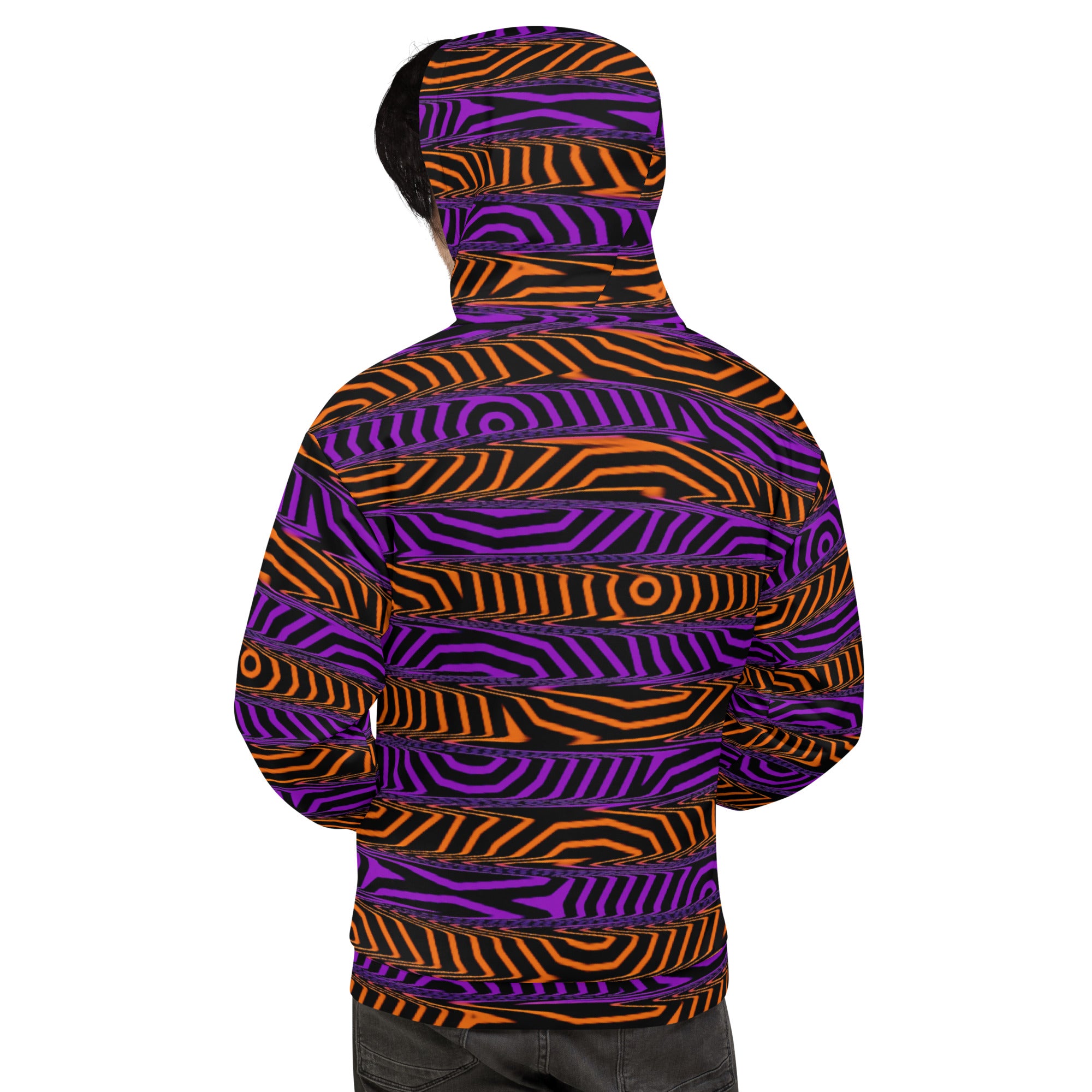 Orange and Purple Spooky Stripes Pullover Hoodie