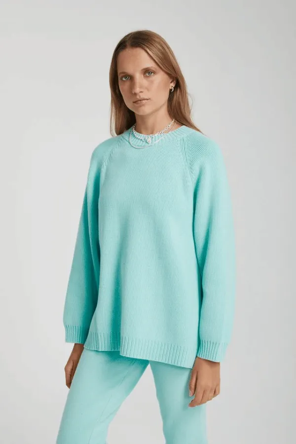 Oversized Knit Sweater Aqua