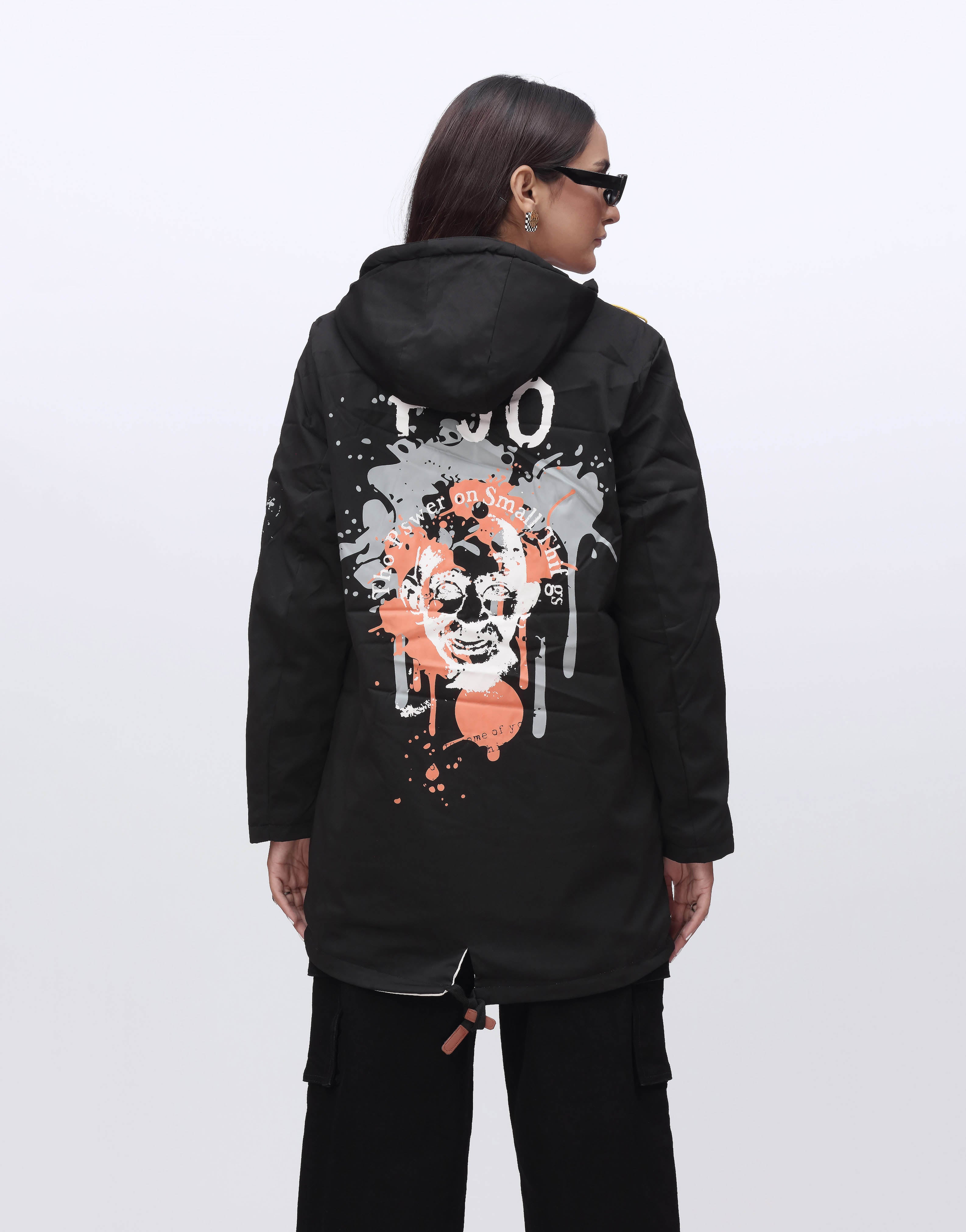 Parachute Hoodie Fleece Jacket Printed Black