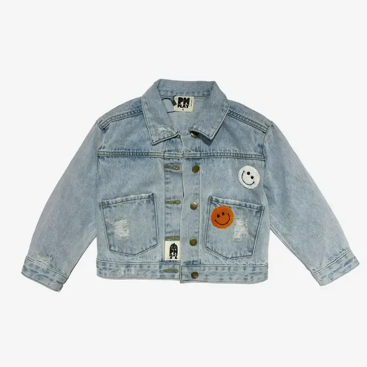 Petite Hailey Patched Denim Jacket - Orange Smile