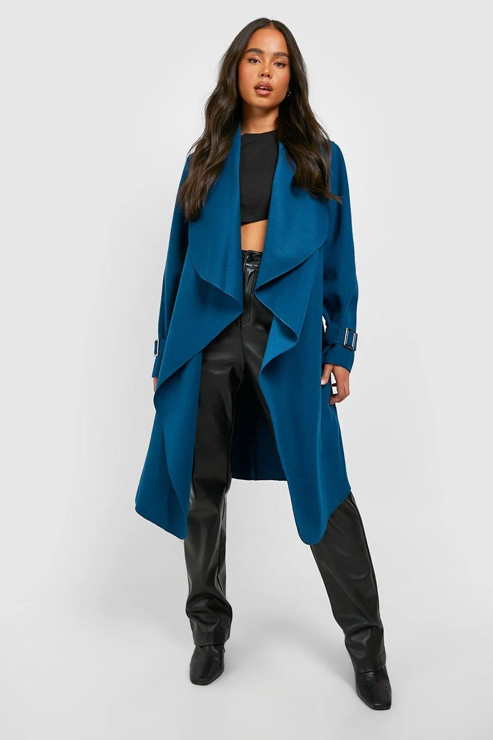 Petite Waterfall Longline Cuff Detail Coat